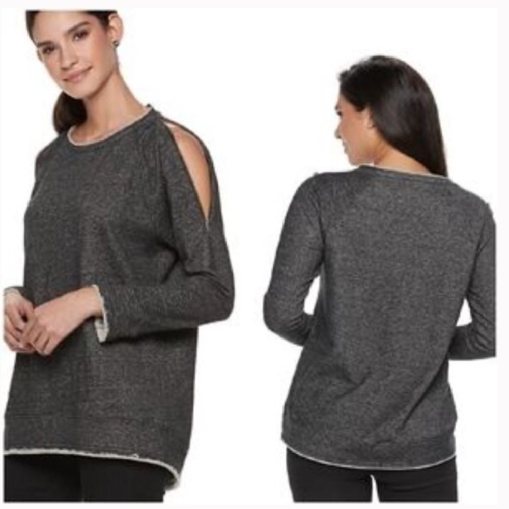 Rock & Republic L/S Zipper Accent Crew Neck Dark Gray Boxy Sweatshirt. Size XL